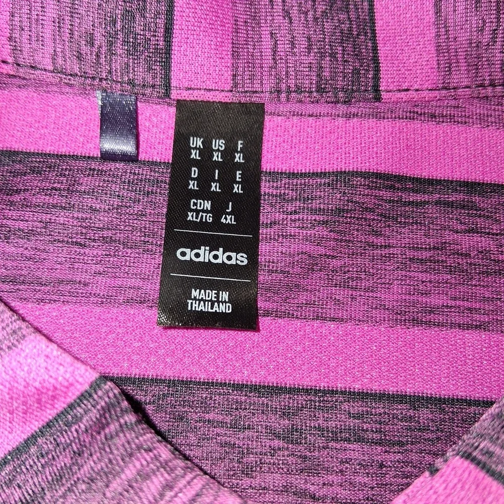 Adidas Men Performance Breathable Short Sleeve Pink Black stripe Polo Shirt XL